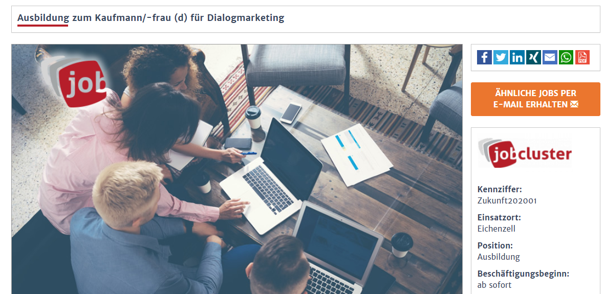 Online-Stellenanzeige mit WhatsApp Share-Button