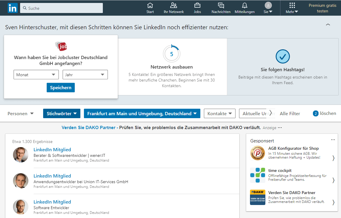 LinkedIn Suchfilter LinkedIn Suchfilter