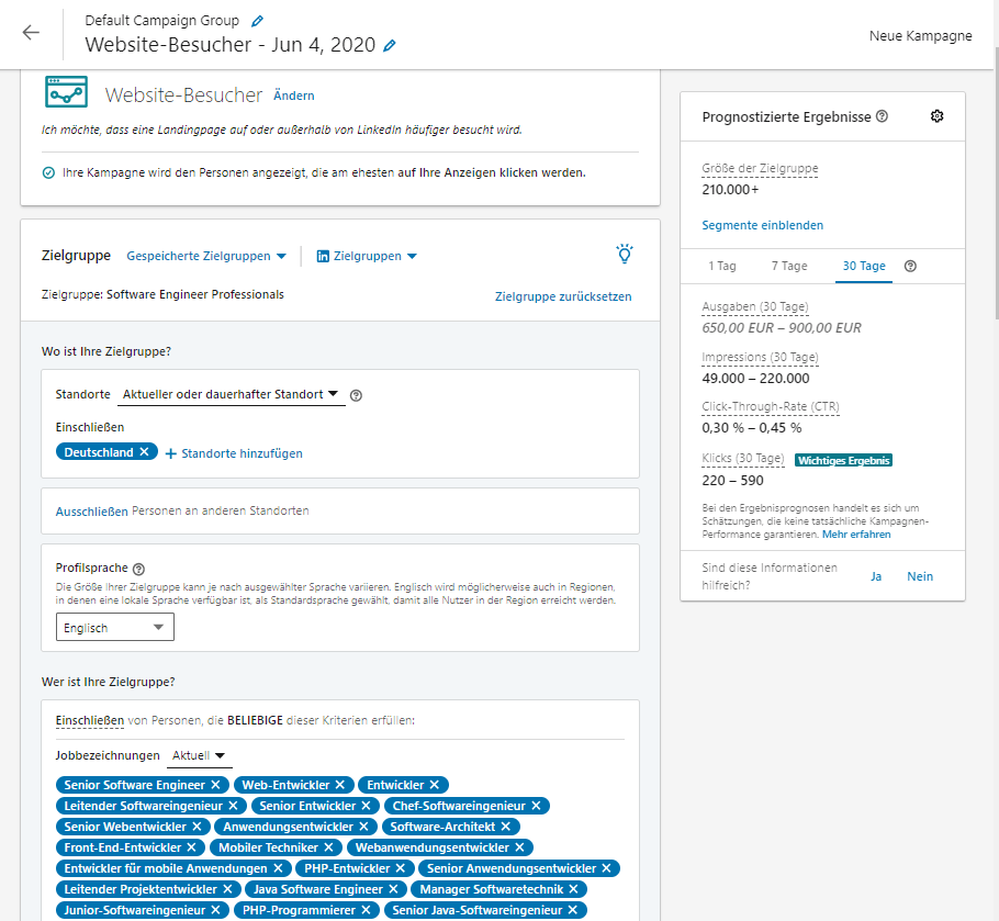 LinkedIn Ads Einstellungen LinkedIn Ads Einstellungen