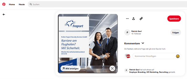 Pinterest Beitrag Fraport Sicherheitsdienst Stellenanzeige 