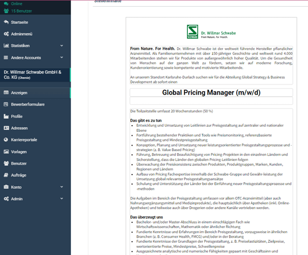 Der Recruiting Überblick zeigt KPIs zu Klicks, Interessenten und Bewerbern