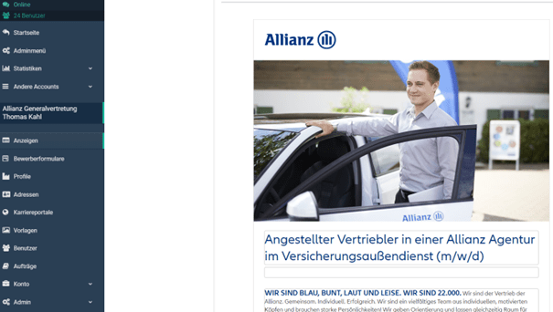 Der Recruiting Überblick zeigt KPIs zu Klicks, Interessenten und Bewerbern