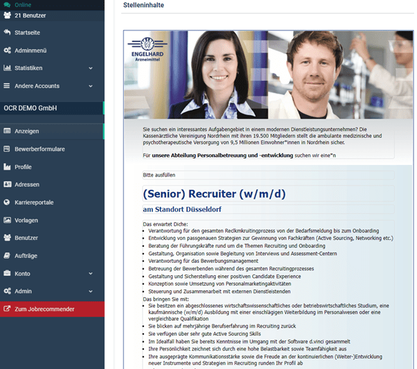 Der Recruiting Überblick zeigt KPIs zu Klicks, Interessenten und Bewerbern