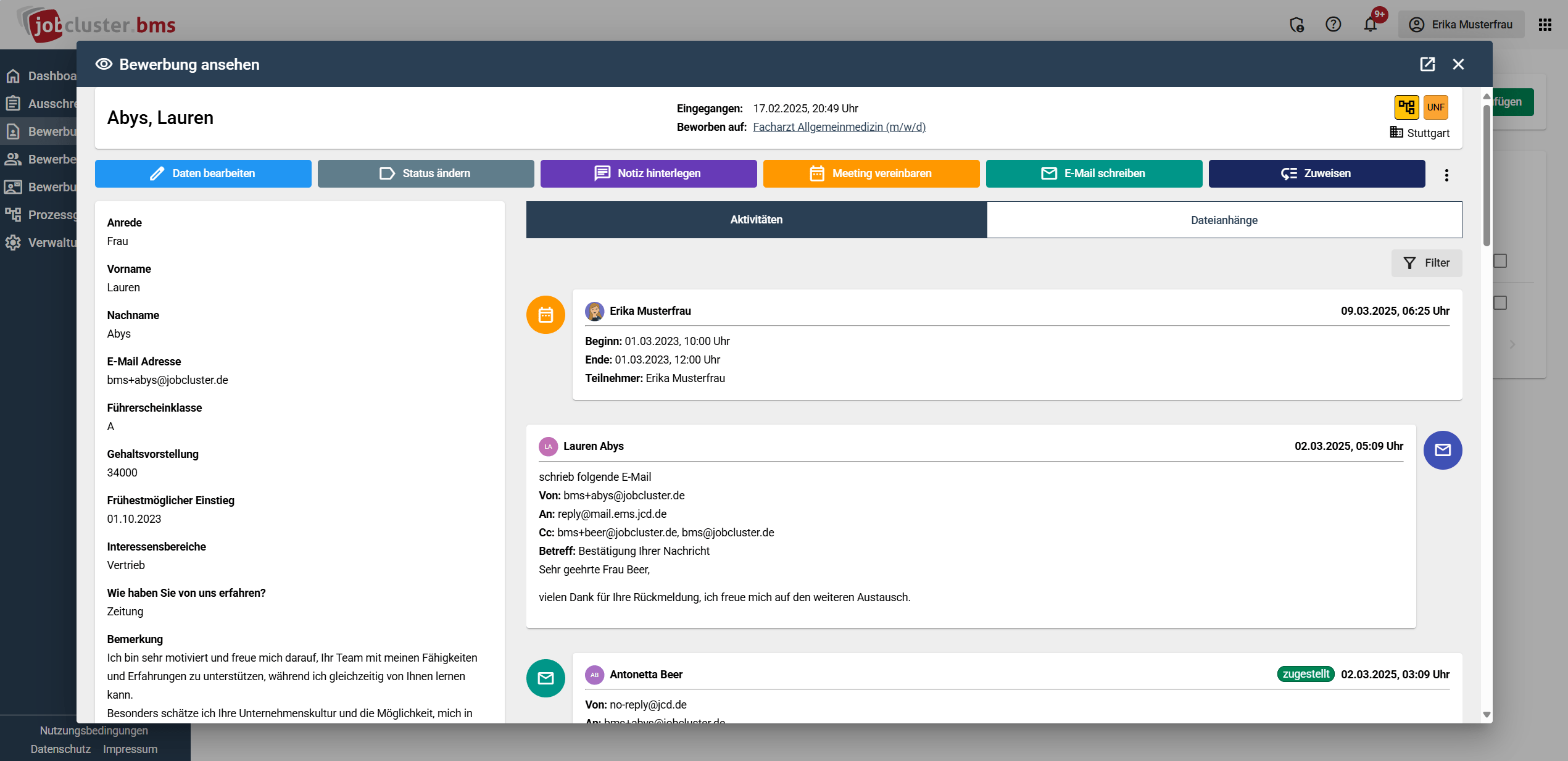 Jobcluster Bewerbermanagementsystem Bewerberakten