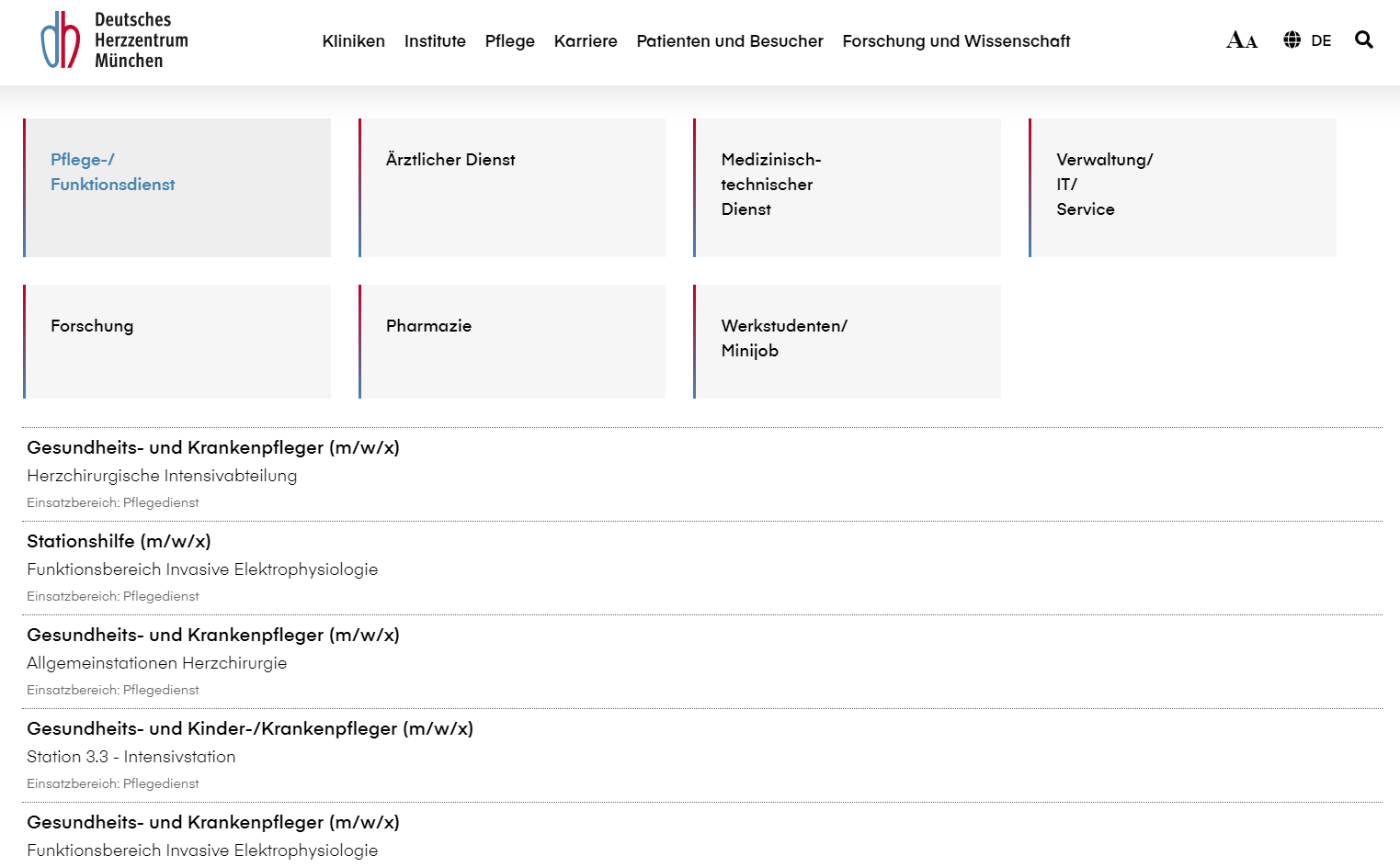 Deutsches Herzzentrum Karriereseite